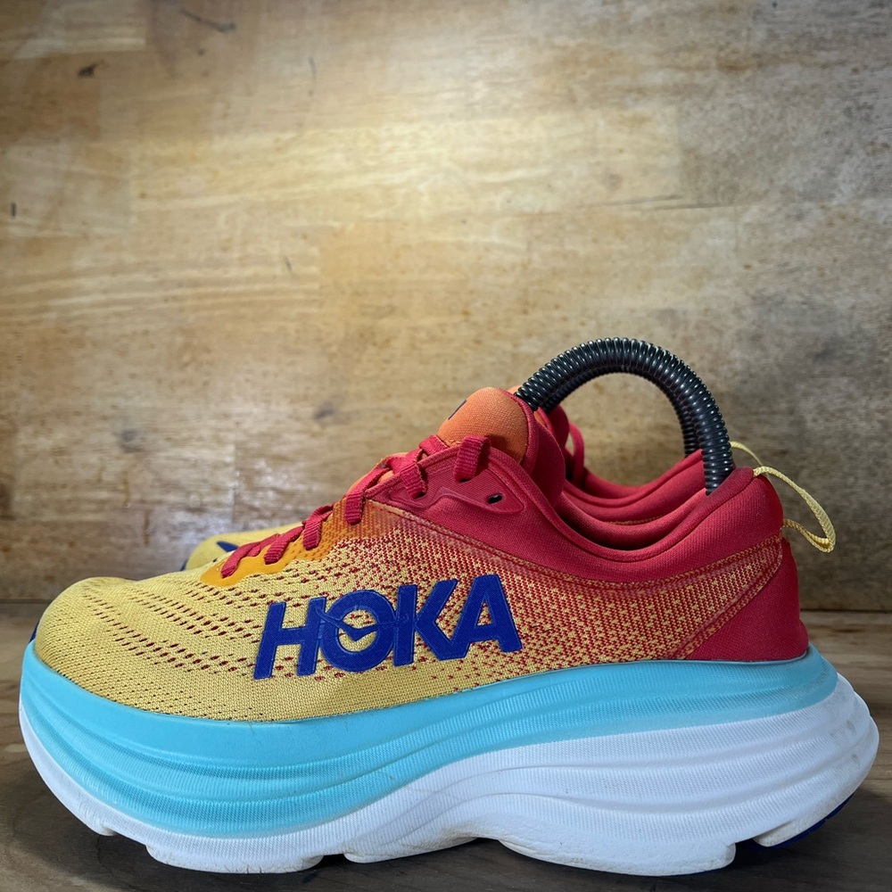 Hoka One One Bondi 8 REFLECTIVE Womens Size 6 Running Shoes Sneakers Orange Blue - Picture 4 of 12